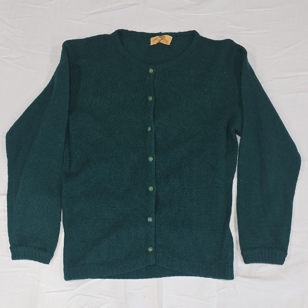 Vintage Cashmere Emerald Green Button-Up Cardigan